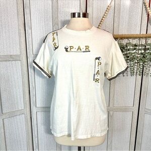 Vintage PAR Golf Club Tee Shirt Gold Stud Size Medium Old Money Womens FLAWS